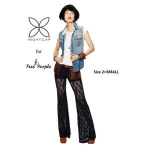 Nightcap for Free People Navy Lace Fit & Flare Bell Bottoms Pants